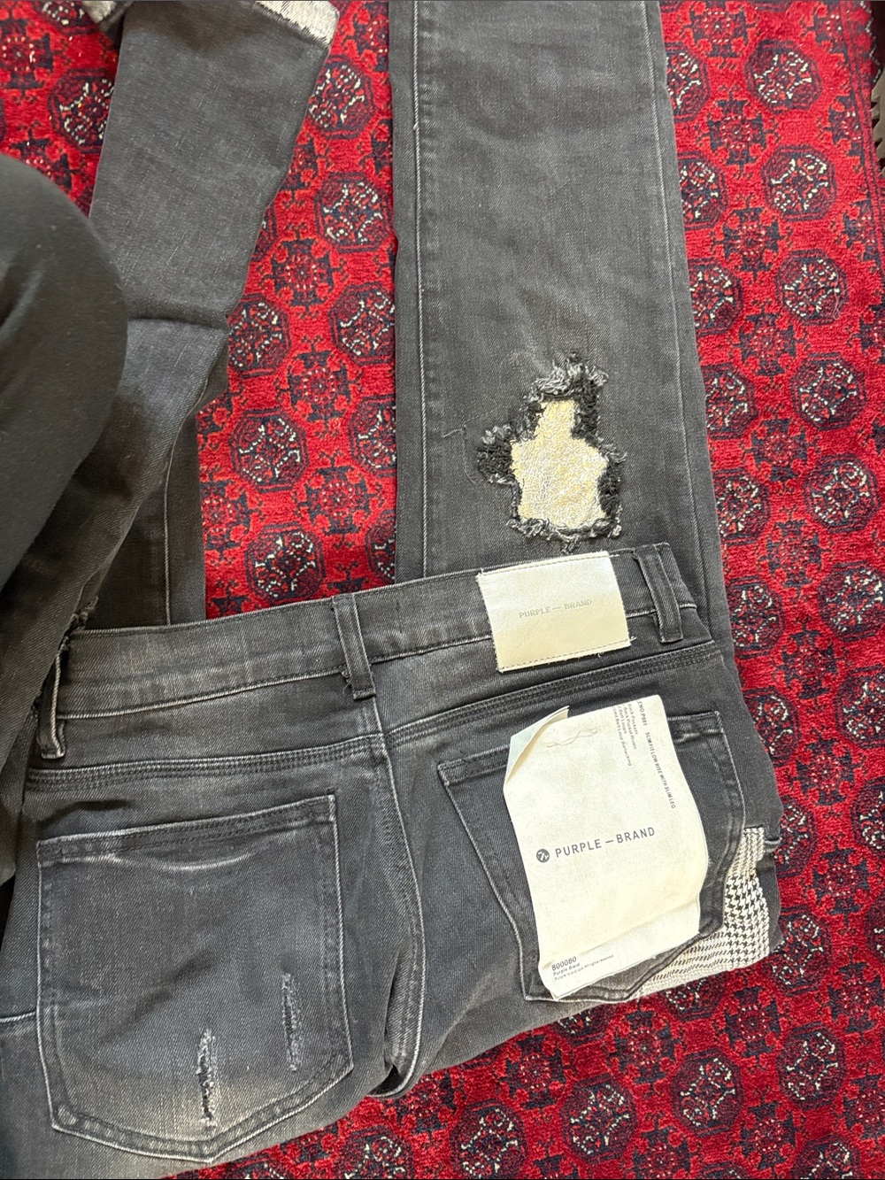 Purple Brand Distressed Black Jeans with Patch Detail